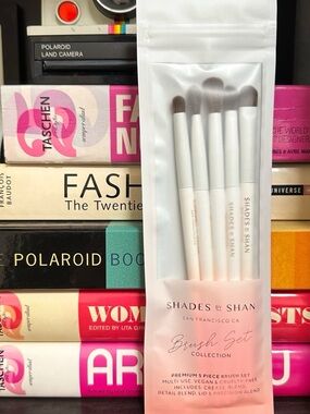 Shades by Shan Brush Set 5 Piece Eye Makeup Collection White Pink Ombré NWT